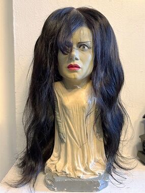 Alipearl Natural Black 16" Human Hair Wig w/ Kit : New, Wavy,  Bangs- Spec Below